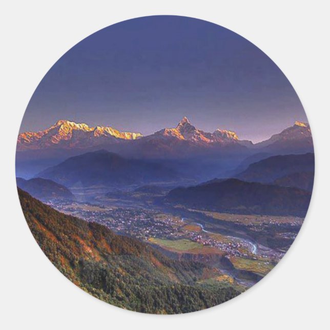 View Landscape  : HIMALAYA POKHARA NEPAL Classic Round Sticker (Front)