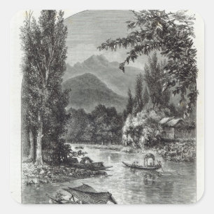 View near Serinugur, from 'Leisure Hour', 1888 Square Sticker