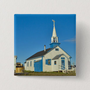 View of a blue and white church in Dene tribe 15 Cm Square Badge