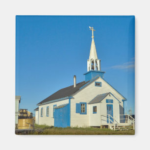 View of a blue and white church in Dene tribe Magnet