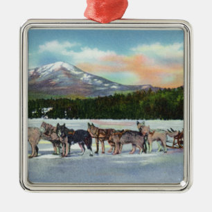 View of a Dogsled Team on Mirror Lake Metal Tree Decoration