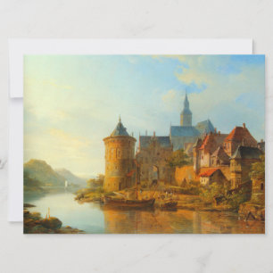 View of a Dutch Town Along the River Rhine Card