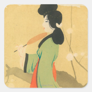 View of a Japanese Woman in ParisParis, France Square Sticker
