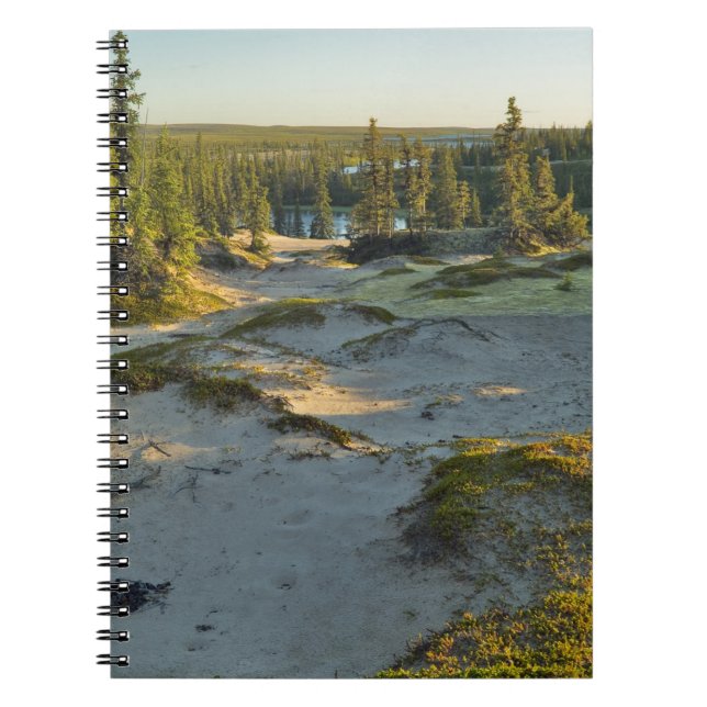 View of a lake and the surrounding sand hills, notebook (Front)