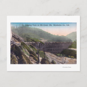 View of A Logging Train over Elk Creek Bridge Postcard