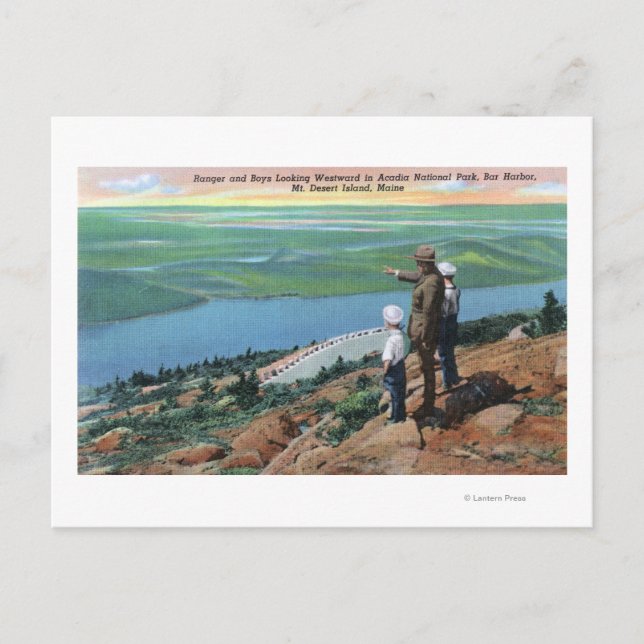 View of a Park Ranger and Boys Looking West Postcard (Front)
