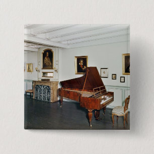 View of a room with a grand piano 15 cm square badge