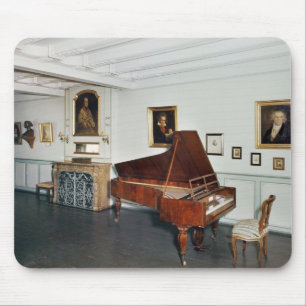 View of a room with a grand piano mouse mat