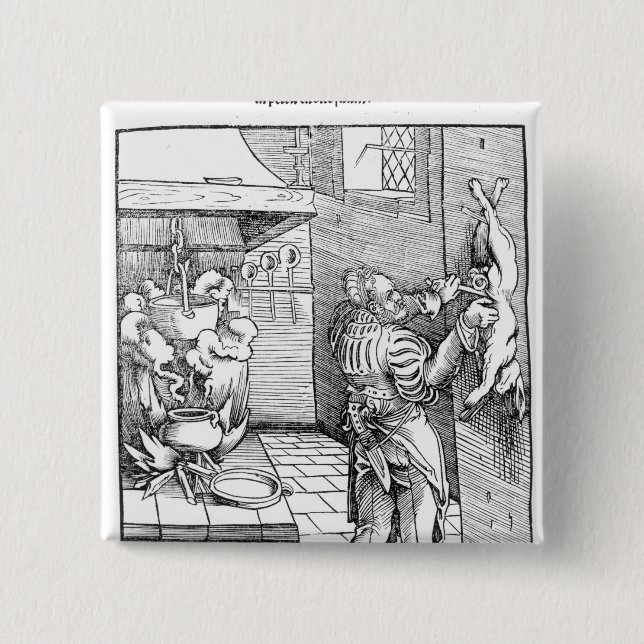 View of a sixteenth century kitchen with cook 15 cm square badge (Front)