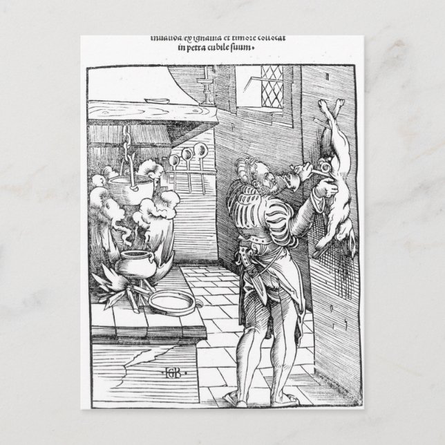 View of a sixteenth century kitchen with cook postcard (Front)