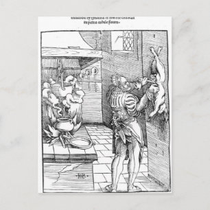 View of a sixteenth century kitchen with cook postcard