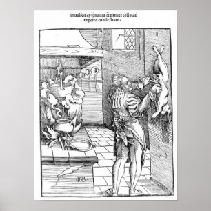 View of a sixteenth century kitchen with cook poster