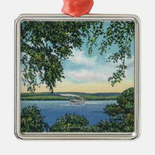 View of a Steamboat on the Lake Metal Tree Decoration