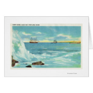 View of a Surf Scene, Ships on Casco Bay