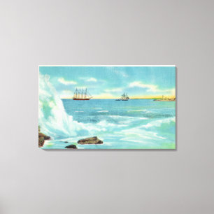 View of a Surf Scene, Ships on Casco Bay Canvas Print