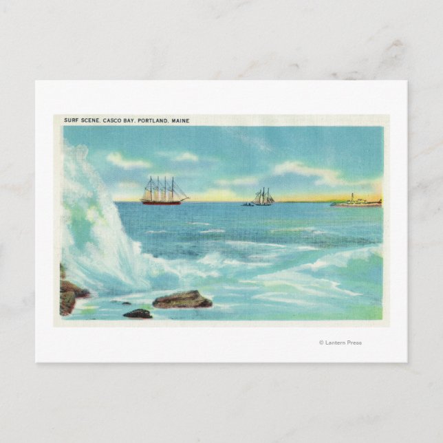 View of a Surf Scene, Ships on Casco Bay Postcard (Front)