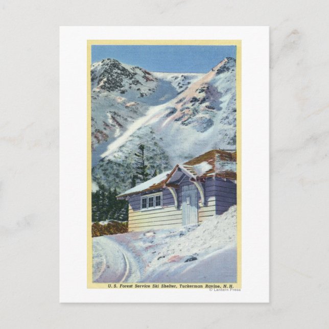 View of a US Forest Service Ski Shelter Postcard (Front)
