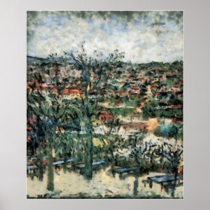 View of a village from a public garden. poster
