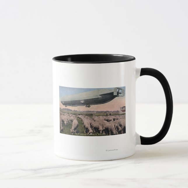 View of a Zeppelin Blimp over Grazing Sheep Mug (Right)