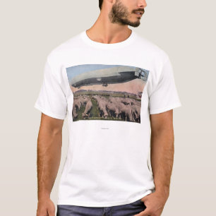 View of a Zeppelin Blimp over Grazing Sheep T-Shirt