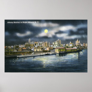 View of Albany Skyline at Night Poster