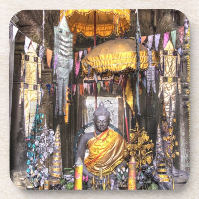 View of altar area inside Buddhist temple, Coaster (Front)