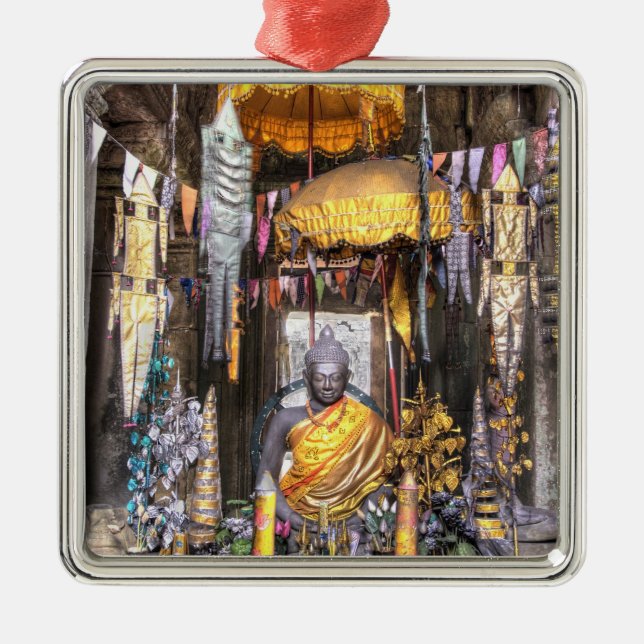 View of altar area inside Buddhist temple, Metal Tree Decoration (Front)