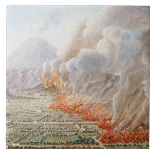 View of an eruption of Mt. Vesuvius which began on Tile