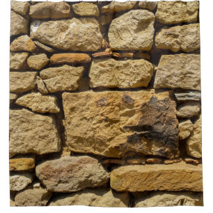 View of an old wall with yellow stonesabstract, ag shower curtain