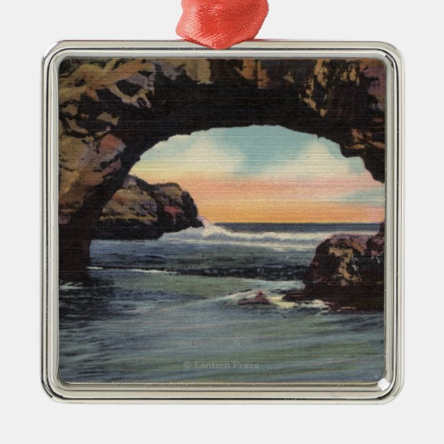 View of Arch Rock along West Cliff Drive Metal Tree Decoration (Front)