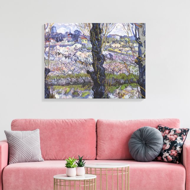View of Arles, Flowering Orchards by van Gogh Canvas Print (Insitu(LivingRoom))