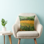 View of Arles with Irises by Vincent van Gogh Cushion<br><div class="desc">View of Arles with Irises in the Foreground by Vincent van Gogh is a vintage fine art post impressionism landscape nature painting. A wheat field with purple iris flowers in the foreground on a farm. Trees and the town of Arles with houses are in the background. About the artist: Vincent...</div>
