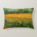 View of Arles with Irises by Vincent van Gogh Decorative Cushion<br><div class="desc">View of Arles with Irises in the Foreground by Vincent van Gogh is a vintage fine art post impressionism landscape nature painting. A wheat field with purple iris flowers in the foreground on a farm. Trees and the town of Arles with houses are in the background. About the artist: Vincent...</div>