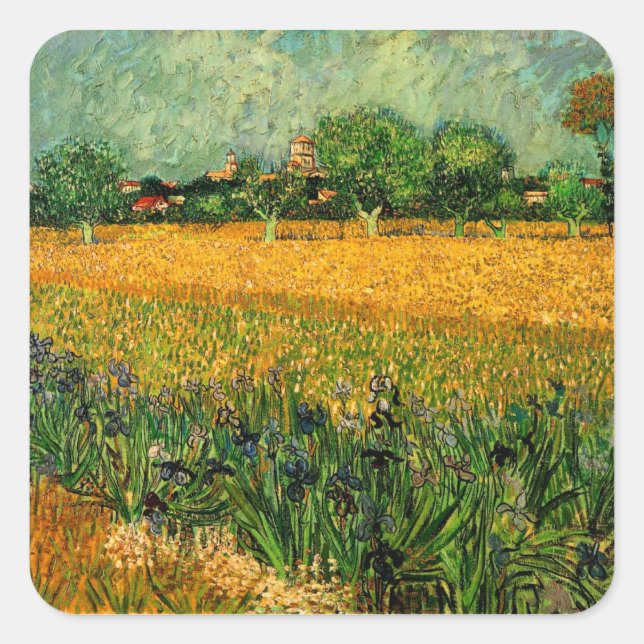 View of Arles with Irises by Vincent van Gogh Square Sticker (Front)