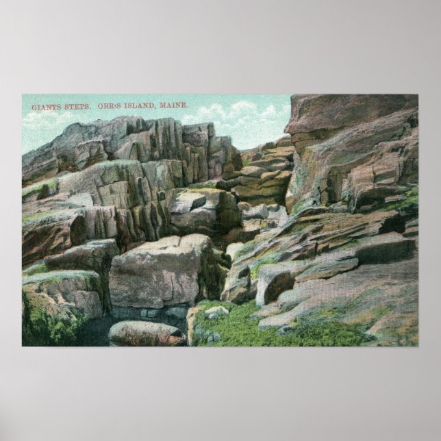View of Ascending Giant Rock Steps in Rockface Poster (Front)