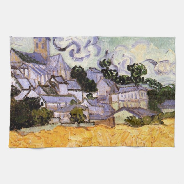 View of Auvers with Church by Vincent van Gogh Tea Towel (Horizontal)