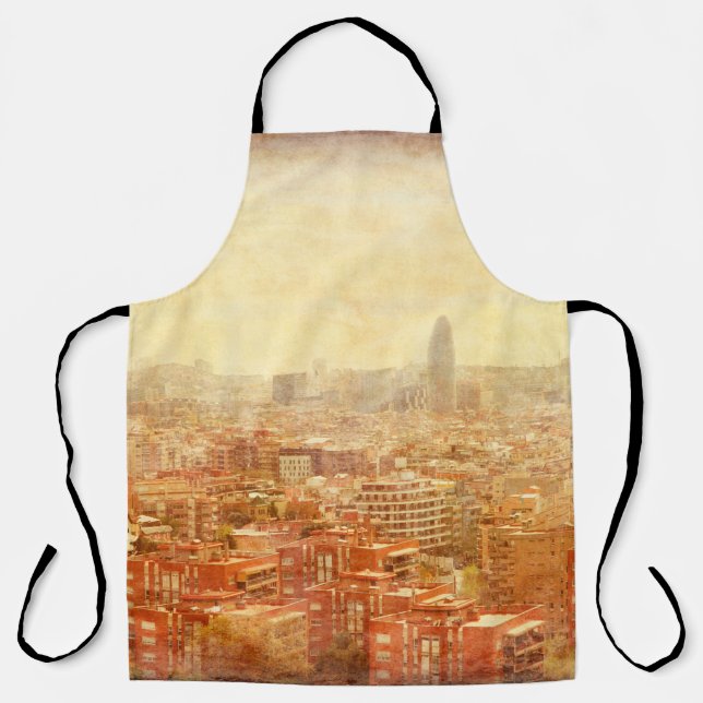 View of Barcelona in grunge and retro style. barce Apron (Front)