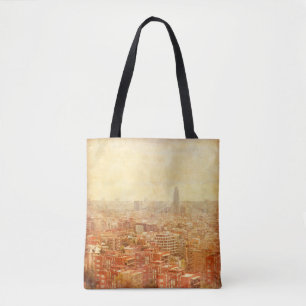View of Barcelona in grunge and retro style. barce Tote Bag