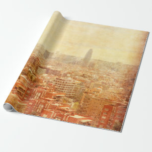 View of Barcelona in grunge and retro style. barce Wrapping Paper