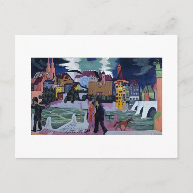 View of Basel and the Rhine, Ernst Ludwig Kirchner Holiday Postcard (Front)