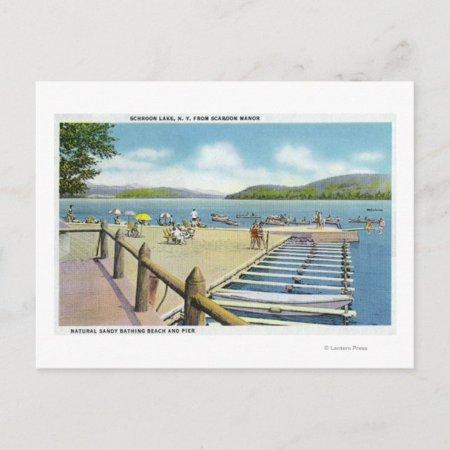 View of Beach and Pier from Scaroon Manor Postcard (Front)