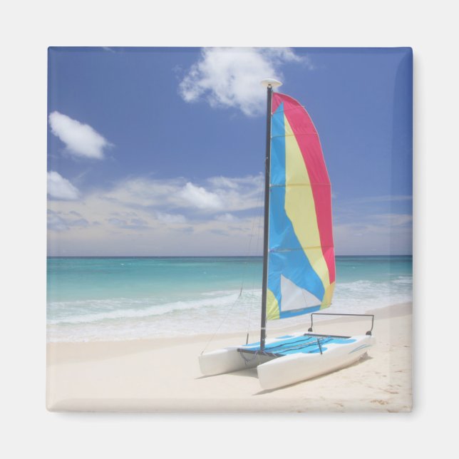 View Of Beach With Sailboat Magnet (Front)