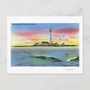 View of Boon Island and Lighthouse from York Postcard