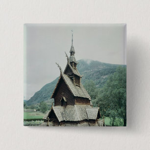 View of Borgund stave church, c.1150 15 Cm Square Badge
