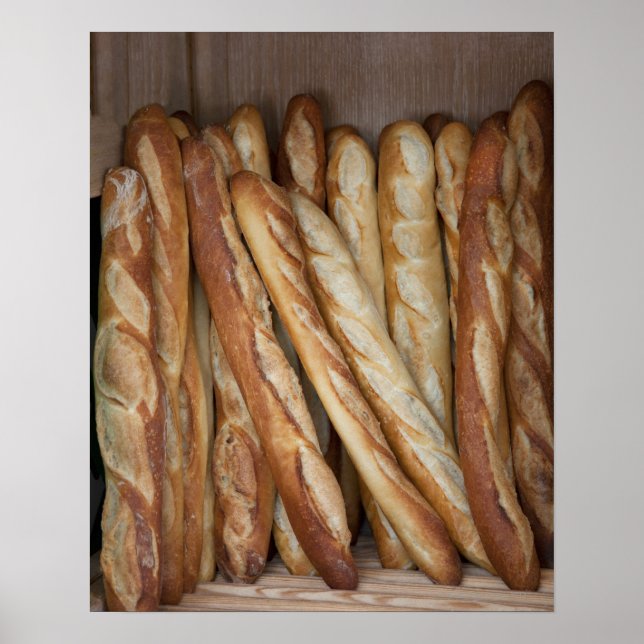 view of bread loaves in bakery window display poster (Front)
