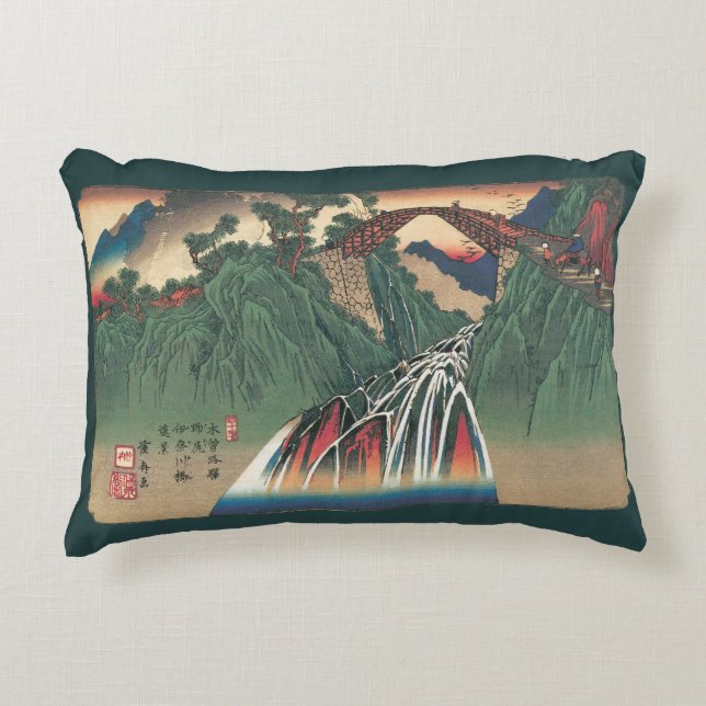 View of Bridge Over Ina River, Nojiri by Hiroshige Decorative Cushion (Front)