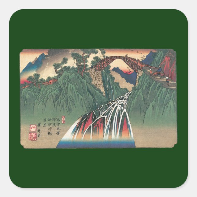 View of Bridge Over Ina River, Nojiri by Hiroshige Square Sticker (Front)