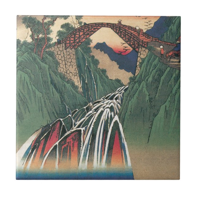 View of Bridge Over Ina River, Nojiri by Hiroshige Tile (Front)