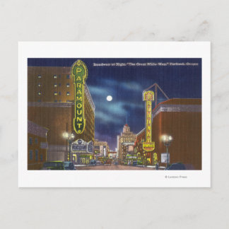 View of Broadway at Night Postcard