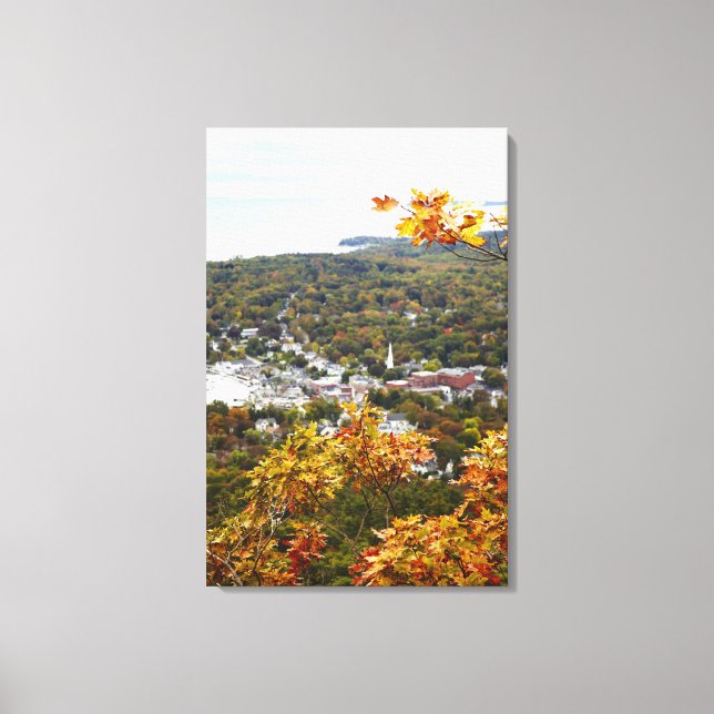 View of Camden Hills State through Fall Trees Canvas Print (Front)
